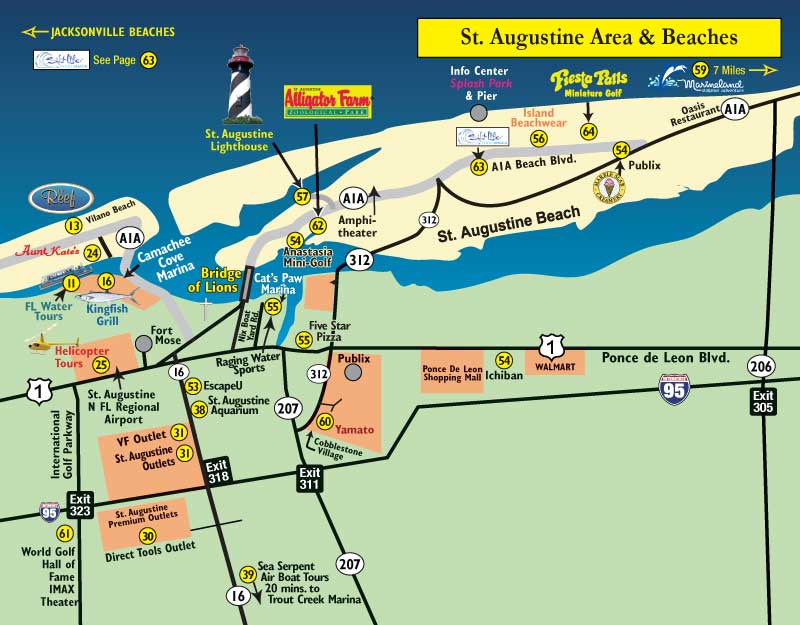 St. Augustine Area and Beaches Map